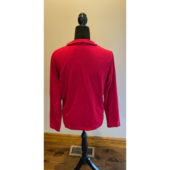 Lands’ End Fleece Jacket Top Sz Medium 10-12 Red 1/4 Zip Casual  Therma Check - Picture 5 of 10